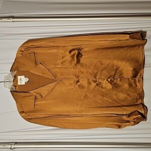 Vintage Jessica Tierney SK Golden Brown Long Sleeve Silk Blouse Size 6